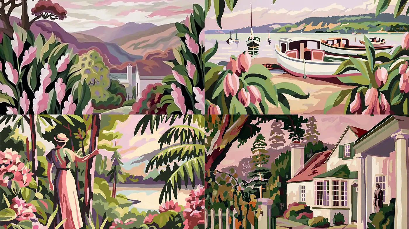 Harmonious Vintage Panorama with Pastel Undertones - Midjourney sref style