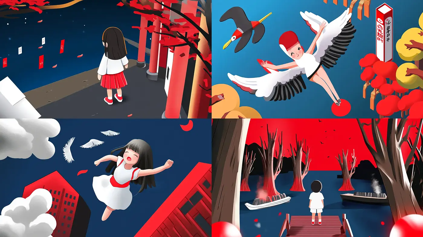 Red and Black Contrasted Dreamscape with Surreal Overtones - Midjourney sref style