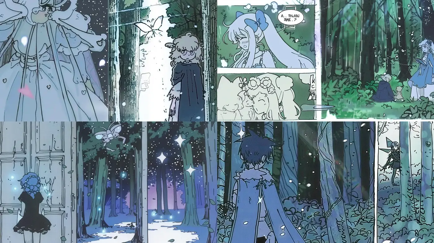 Enigmatic Twilight Hues in Stylized Forest Anime Vignettes - Midjourney sref style