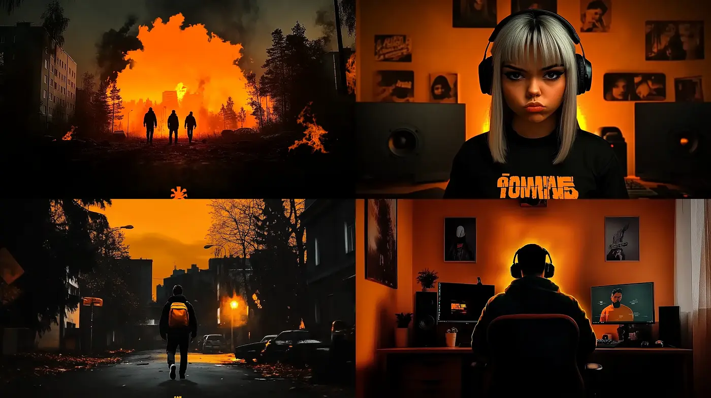 Dusk and Digital Glow: An Exploration in Orange and Black Hues - Midjourney sref style