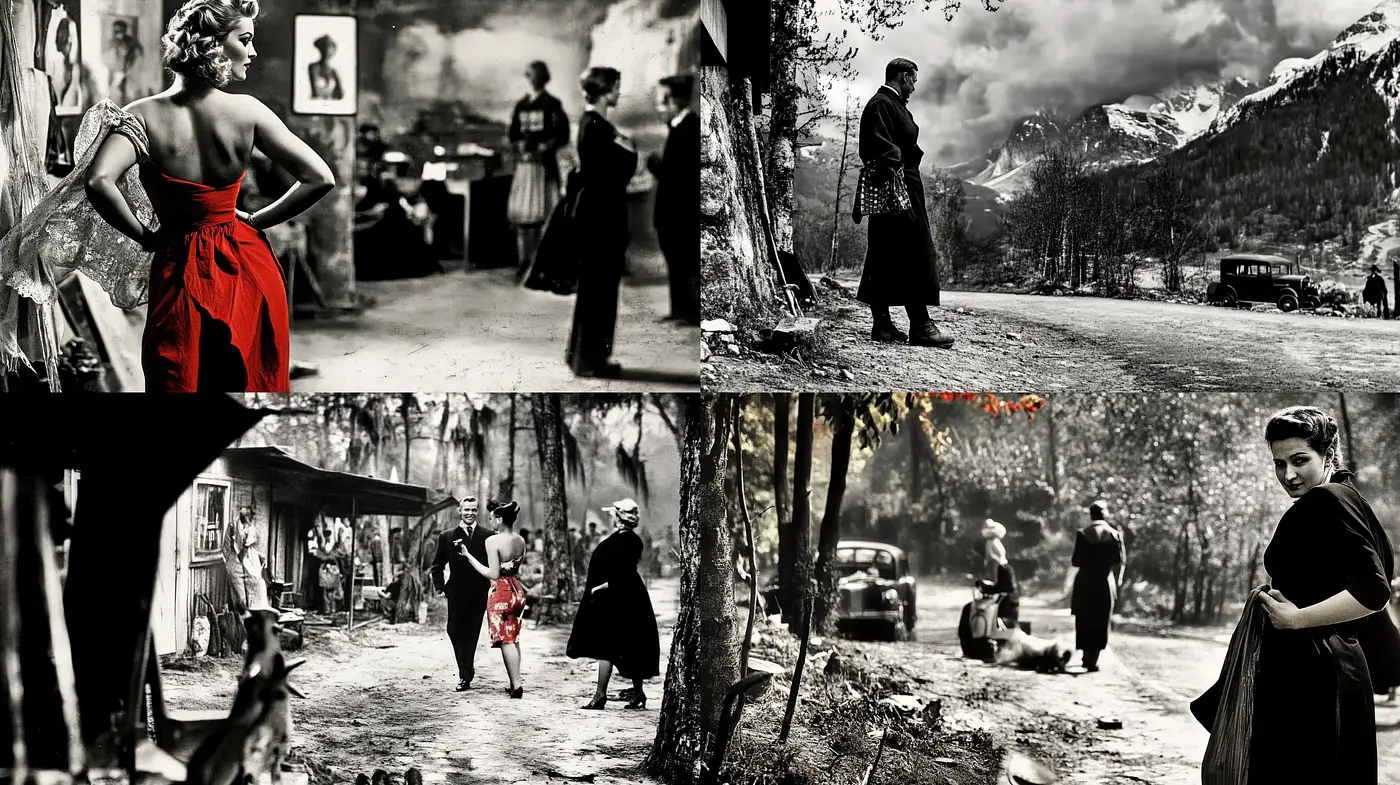 Timeless Monochrome Elegance with a Splash of Red - Midjourney sref style