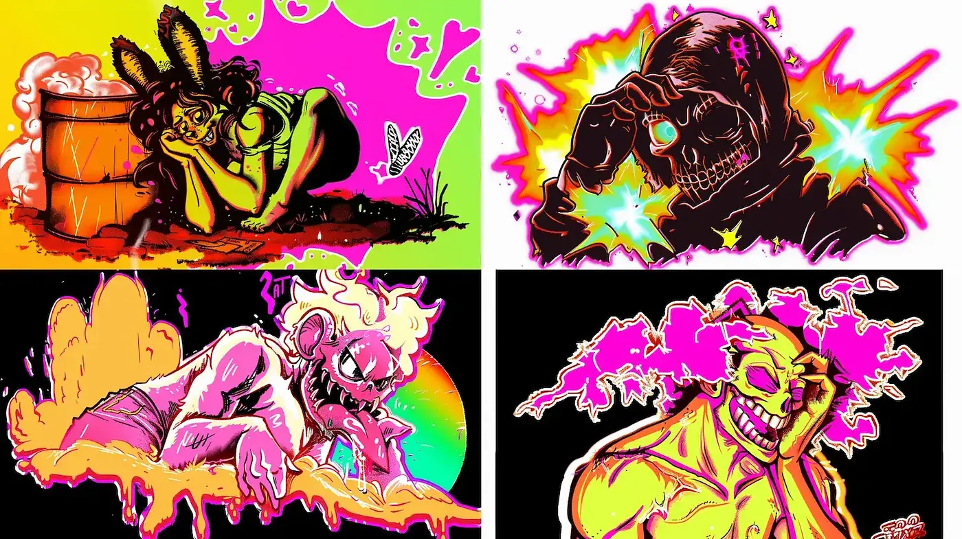 Vibrant and Playful Cartoon Style with a Surreal Twist - Midjourney sref style