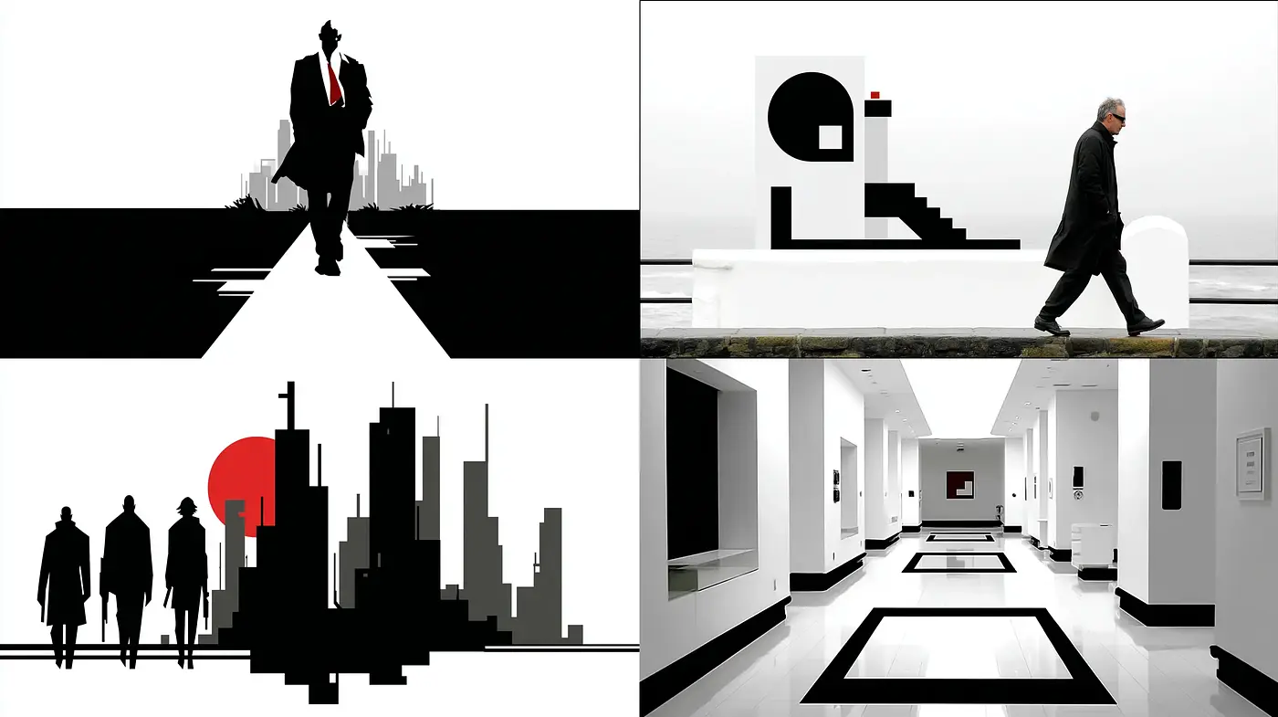 Monochromatic Minimalism with Geometric Forms and High Contrast - Midjourney sref style