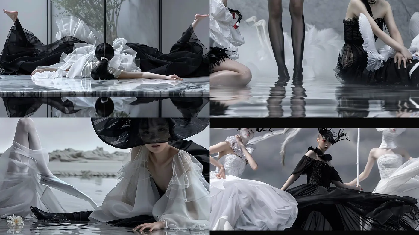 Ethereal Monochrome Ballet: A Study in Contrast and Grace - Midjourney sref style