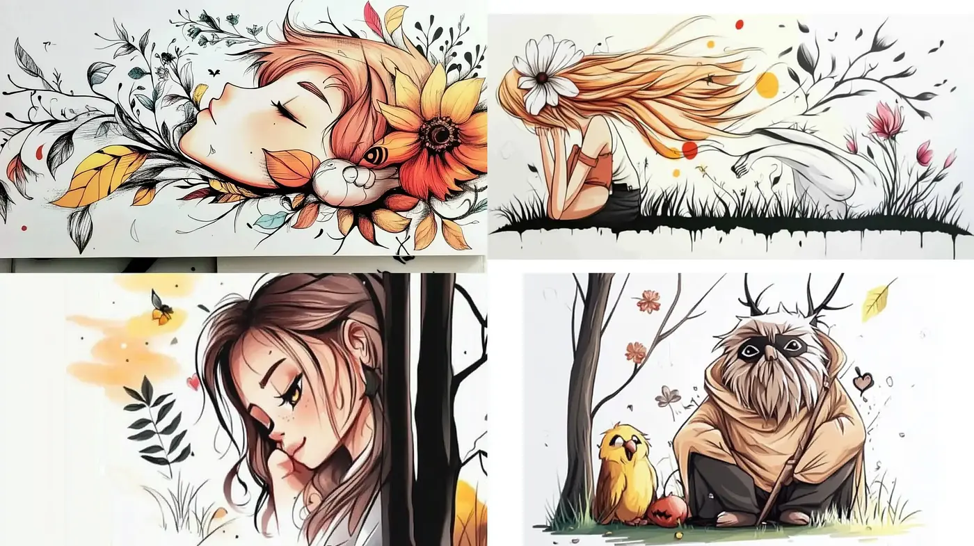 Whimsical Nature-Infused Illustrations with a Heartwarming Aesthetic - Midjourney sref style
