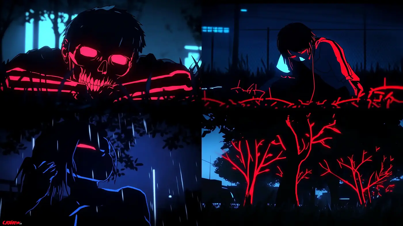 Nocturnal Neon Contrasts: A Moody and Intense Style Exploration - Midjourney sref style