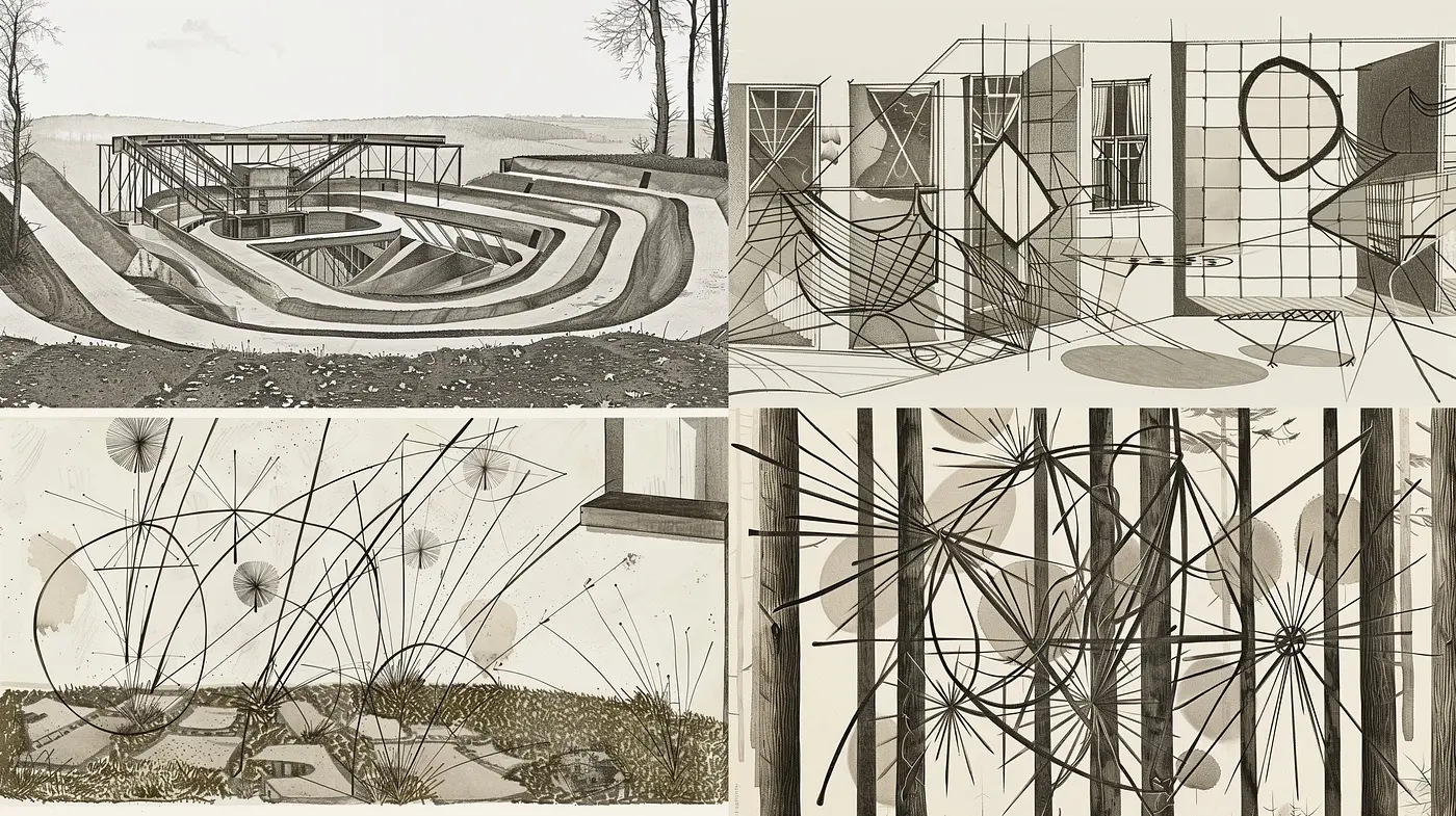 Monochromatic Geometric Elegance in Stylized Surroundings - Midjourney sref style