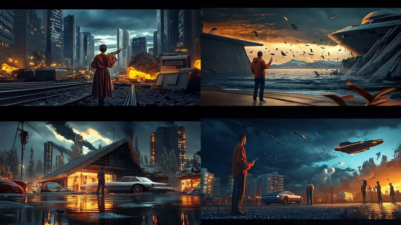 Dystopian Twilight: Cinematic Fusion of Neo-noir and Futurism - Midjourney sref style