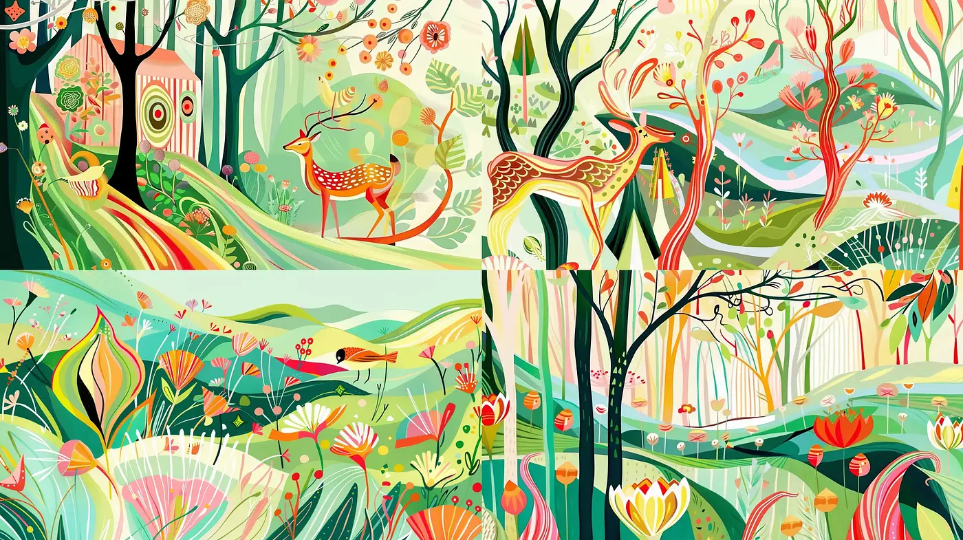 Enchanted Forest Whimsy: A Tapestry of Vivid Nature - Midjourney sref style
