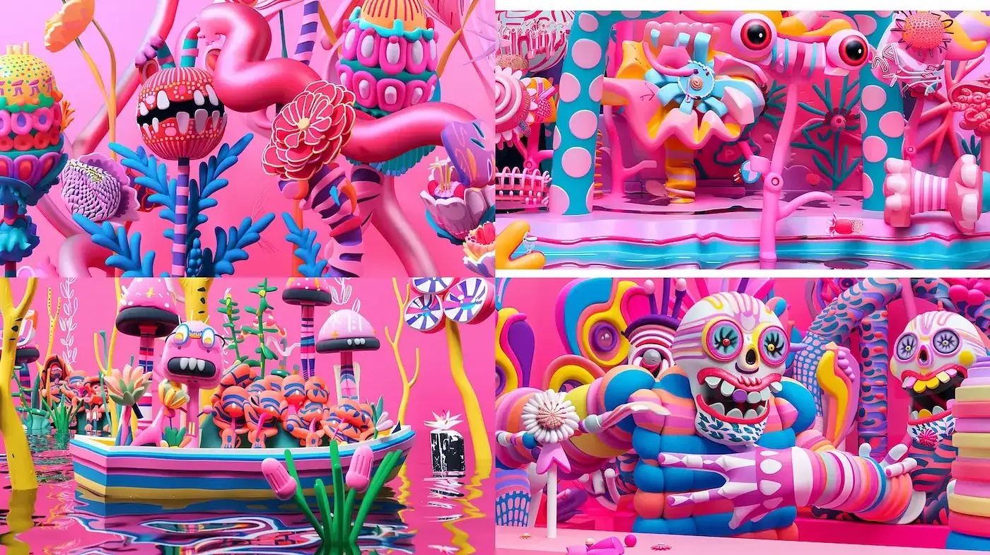 Surreal Candy-Coated Dreamscape Fusion - Midjourney sref style