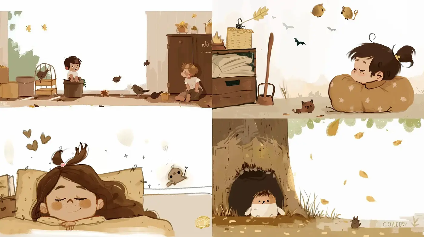 Whimsical Storybook Illustrations with a Warm Pastel Palette - Midjourney sref style
