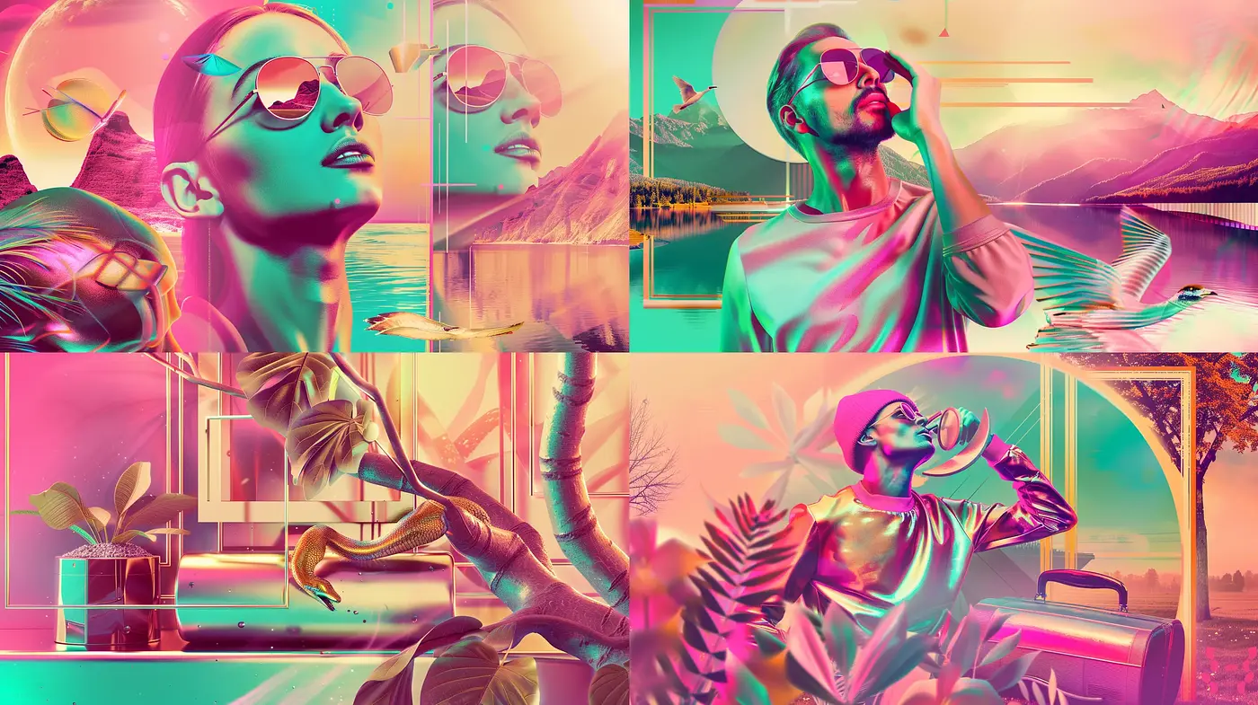 Ethereal Dreamscape in Neon Retrofuturism - Midjourney sref style