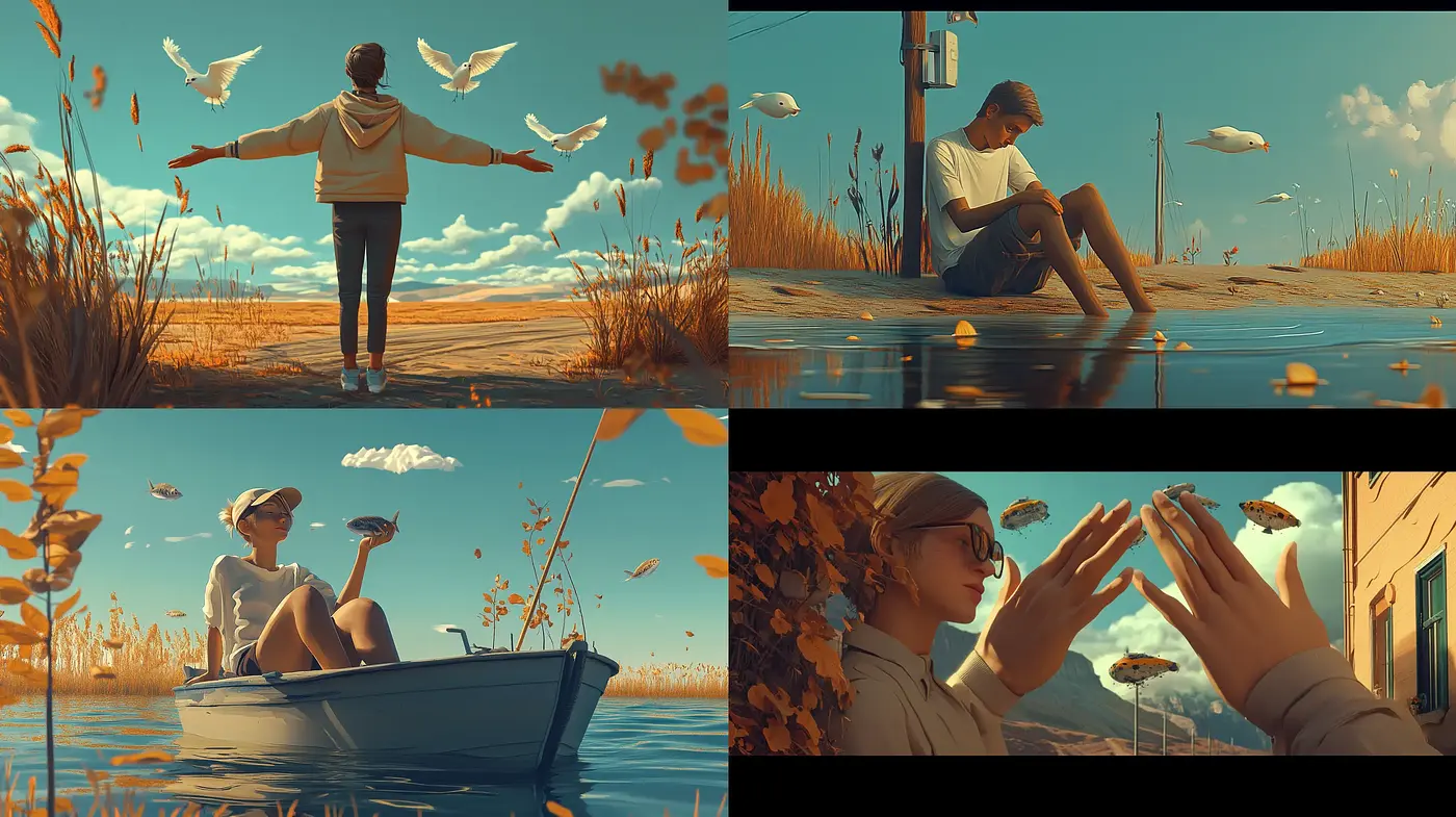 Serene Amber-Toned Digital Art Illustrations - Midjourney sref style