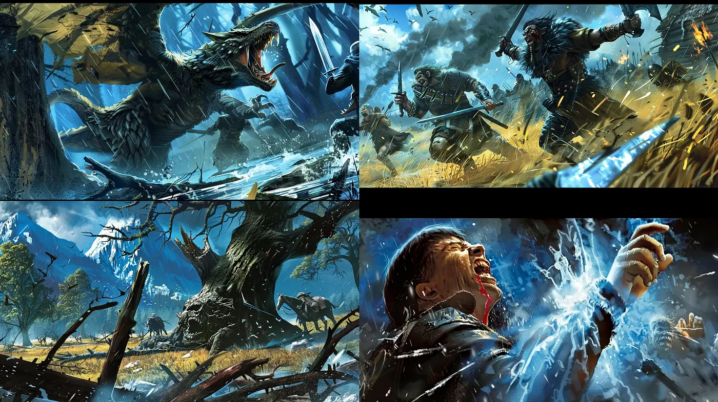 Dynamic Elemental Confrontation in Painterly Style - Midjourney sref style