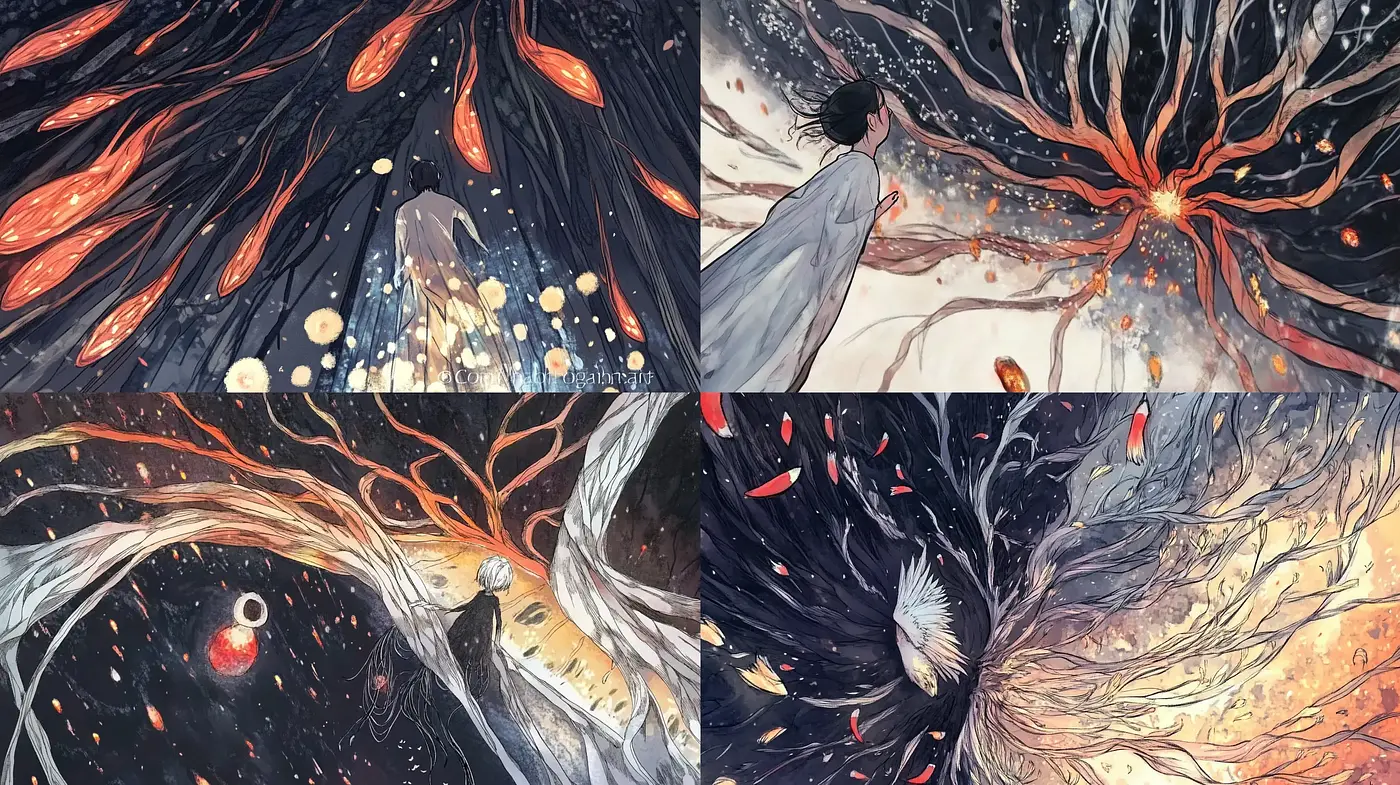 Ethereal Cosmic Dreamscapes with Fluid Dynamics - Midjourney sref style