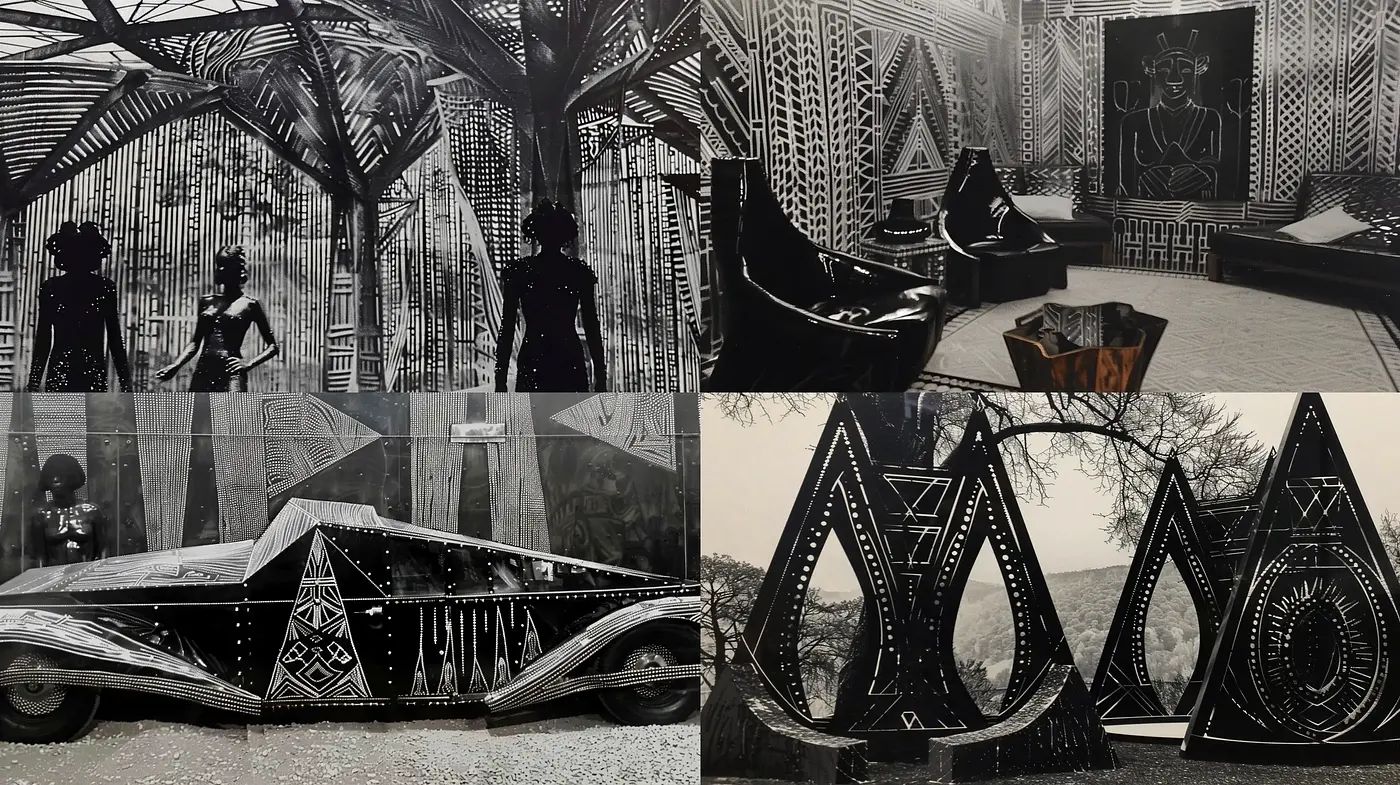 Monochromatic Elegance with Geometric Art Deco Embellishment - Midjourney sref style