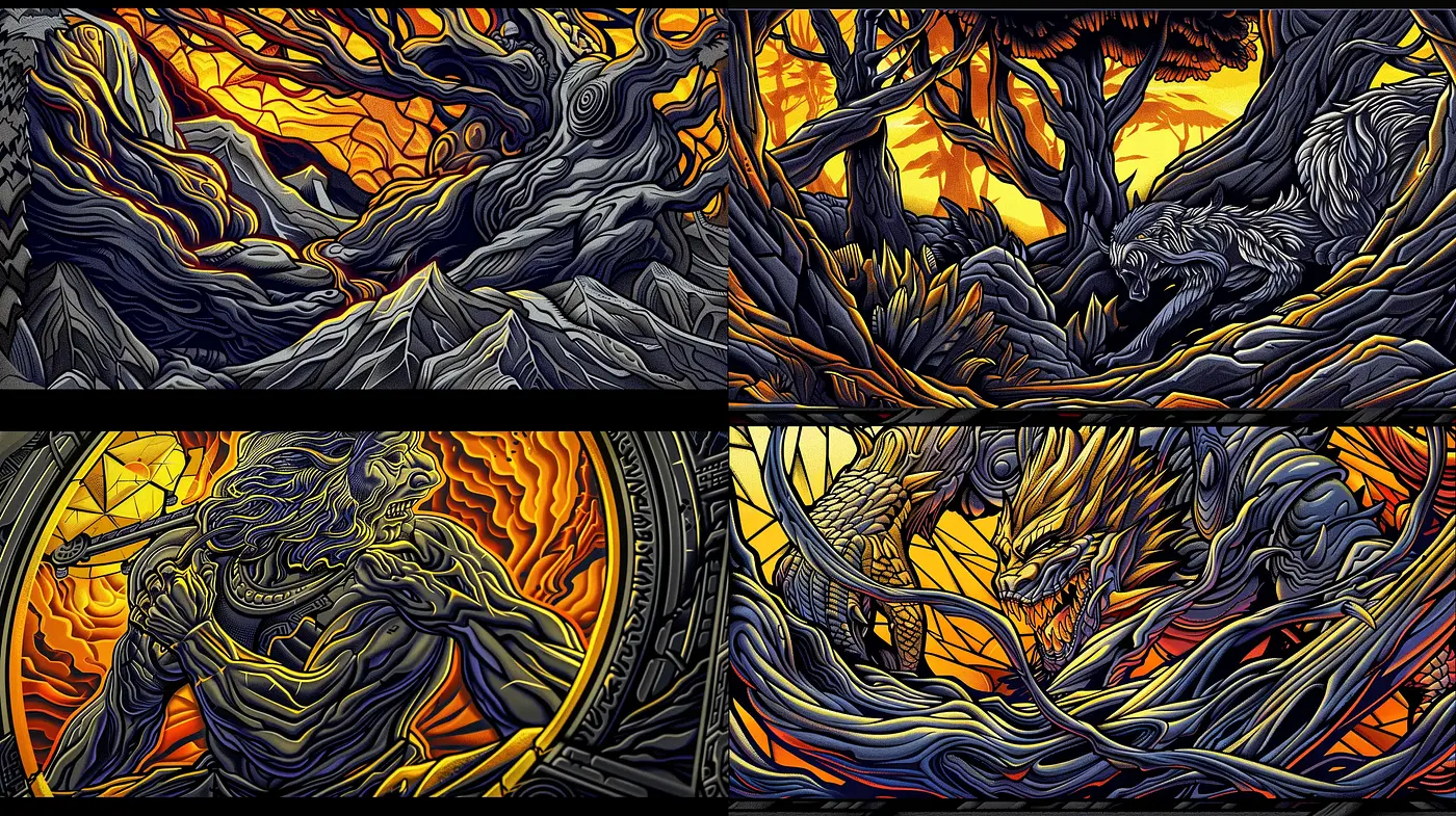 Ethereal Flames of Surreal Landscape - Midjourney sref style