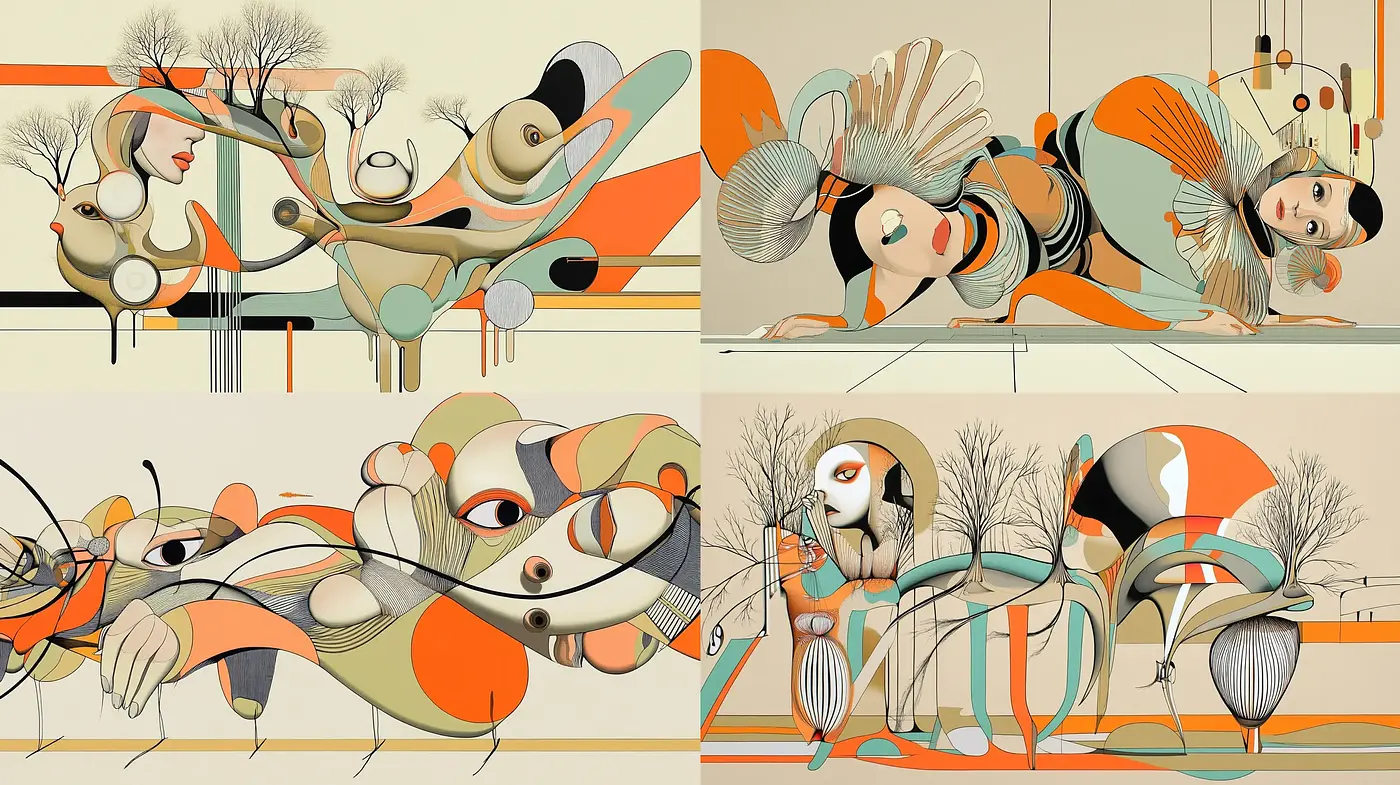 Abstract Organic Interplay with a Whimsical Retro Touch - Midjourney sref style