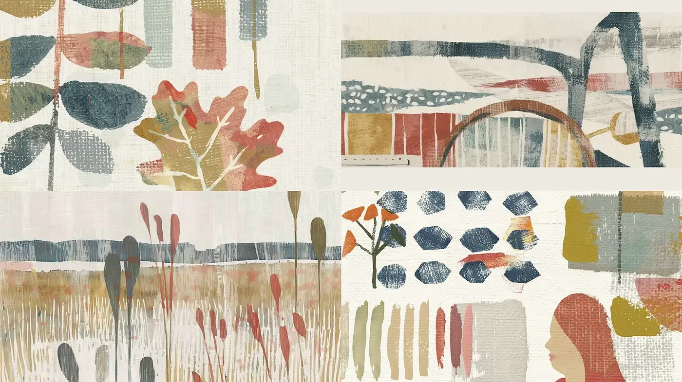 Diverse yet cohesive modern abstract nature-inspired design with earthy tones - Midjourney sref style