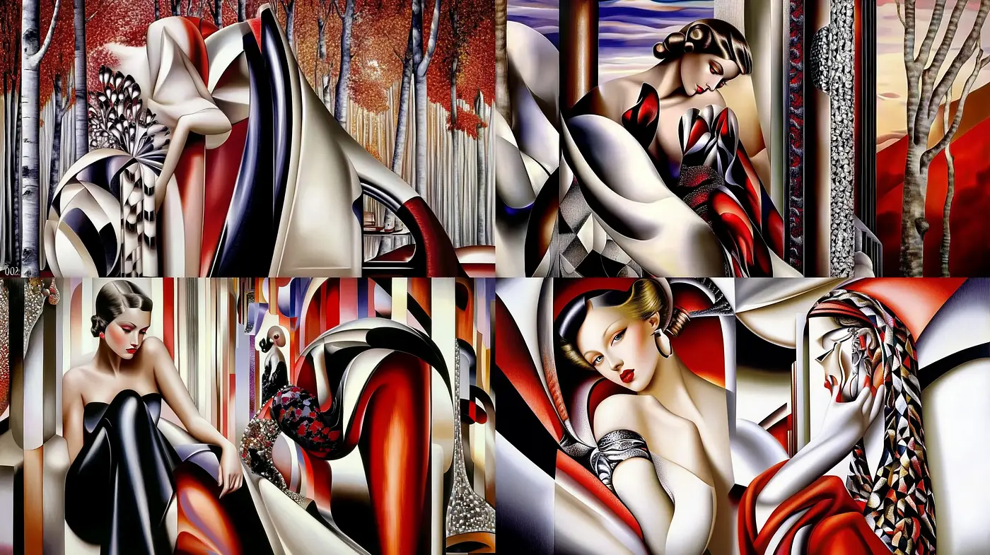 Elegantly Streamlined Art Deco Fusion with a Modern Twist - Midjourney sref style
