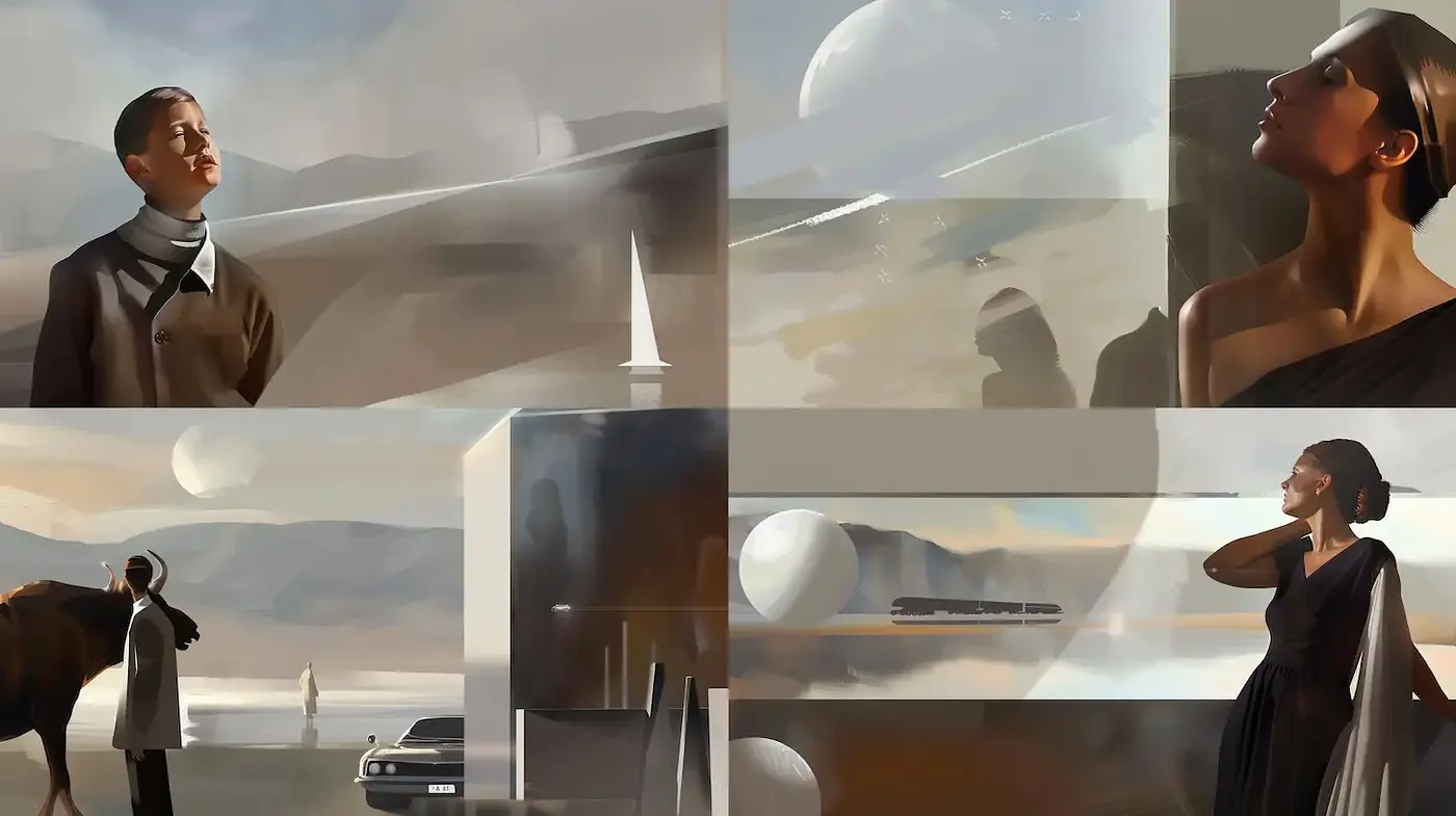 Futuristic and Dreamlike Aesthetic with a Soft Color Palette - Midjourney sref style
