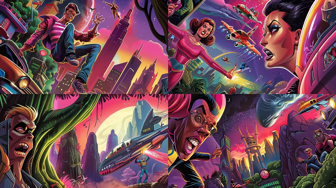 Futuristic Retro Comic Extravaganza - Midjourney sref style