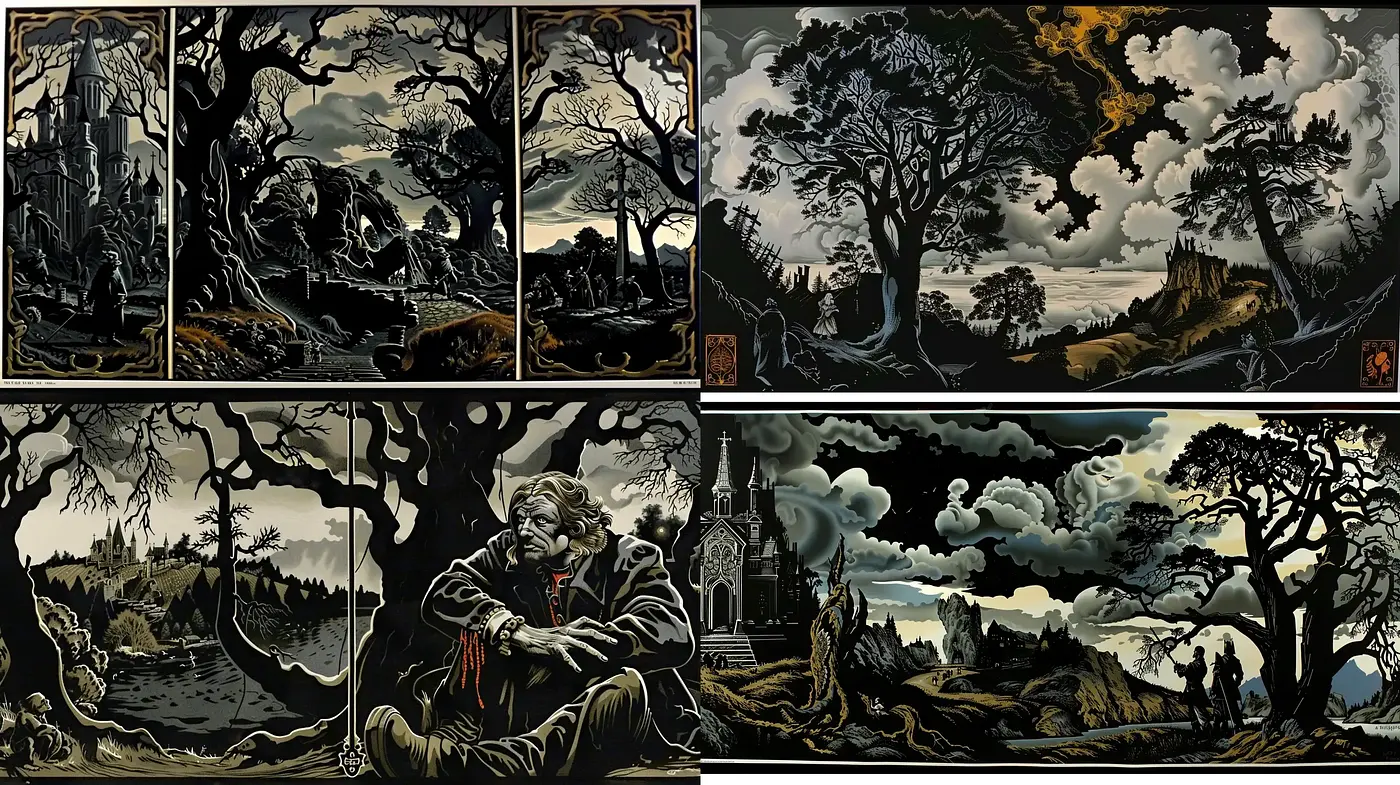 Gothic Romanticism with an Engraving Aesthetic - Midjourney sref style