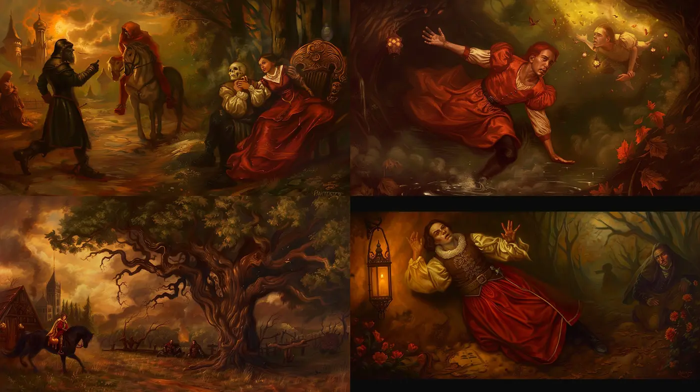 Ethereal Baroque Reverie: A Textured Dance of Warm Hues and Shadow - Midjourney sref style