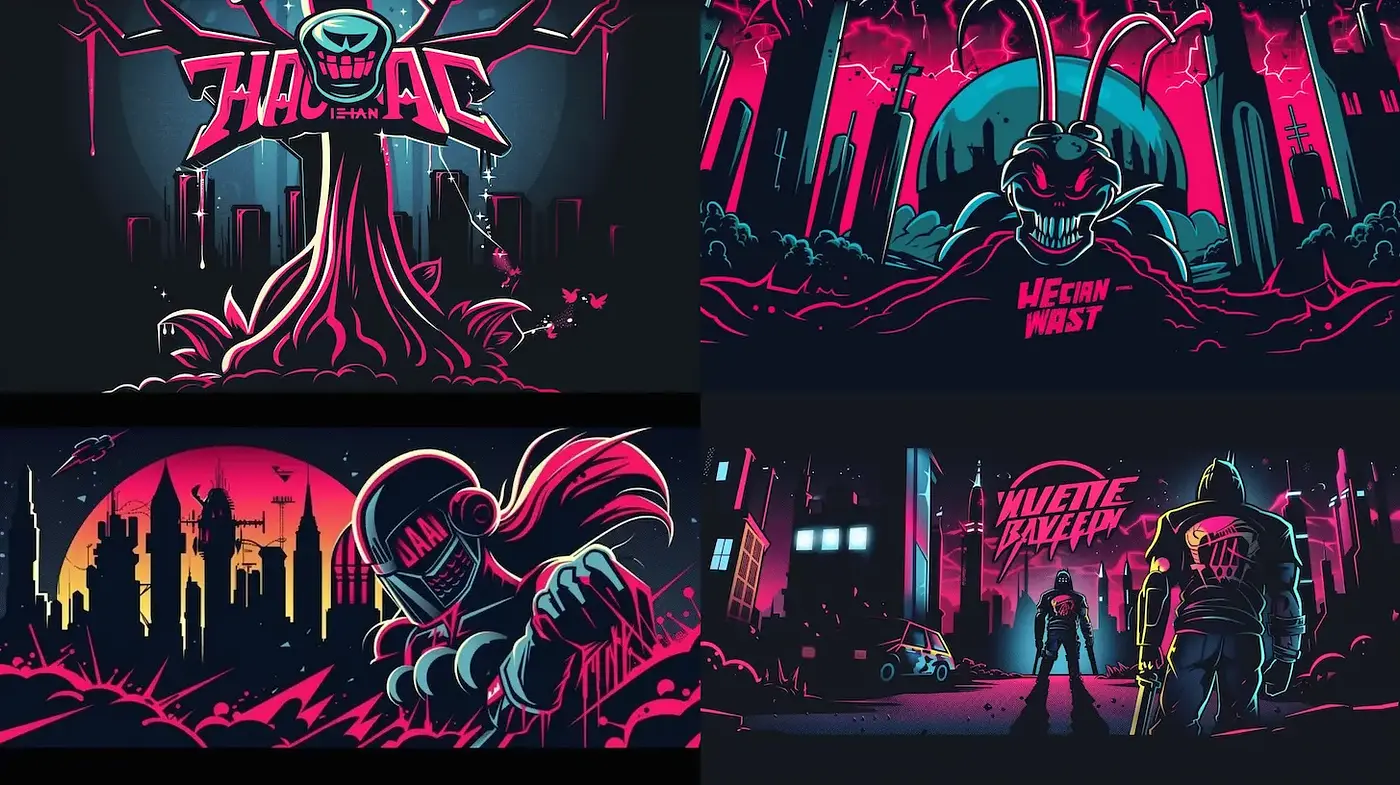 Dynamic and Bold Neon Illustrations with a Dark Edge - Midjourney sref style