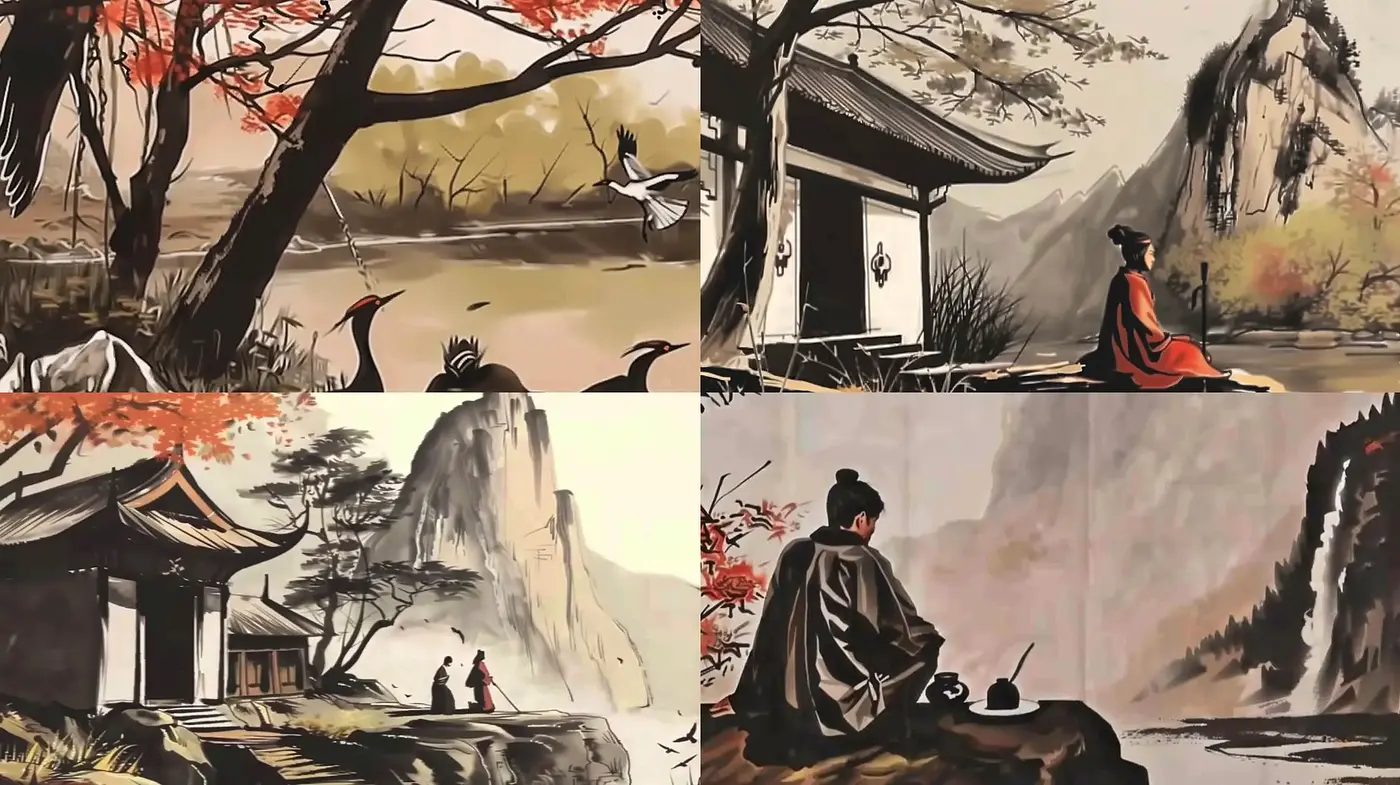 Elegant Asian Brushwork Panorama - Midjourney sref style