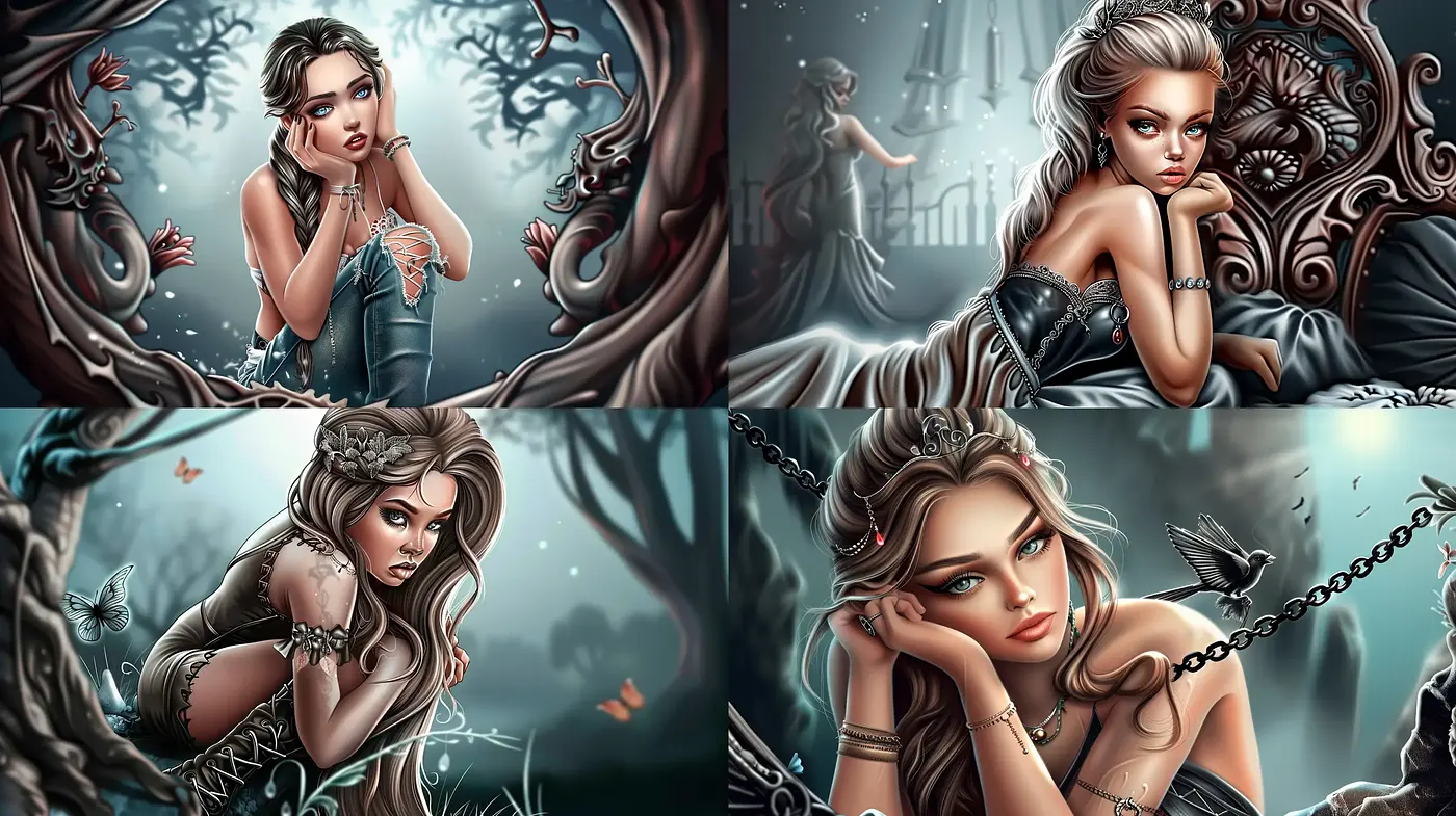 Enigmatic Elegance in Twilight Hues: Consistent Elements of Mystique and Grace - Midjourney sref style