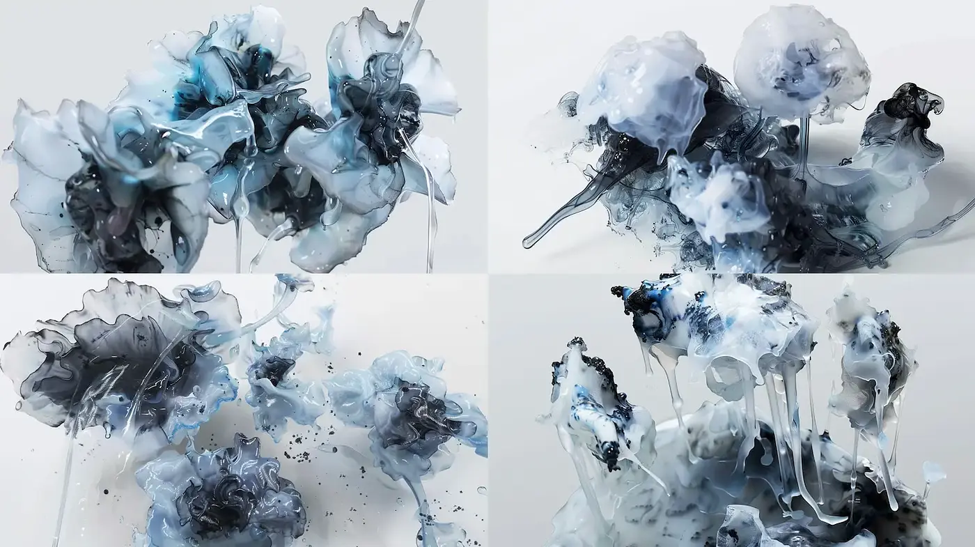 Fluid Abstract Art with Floral Characteristics in a Serene Color Palette - Midjourney sref style
