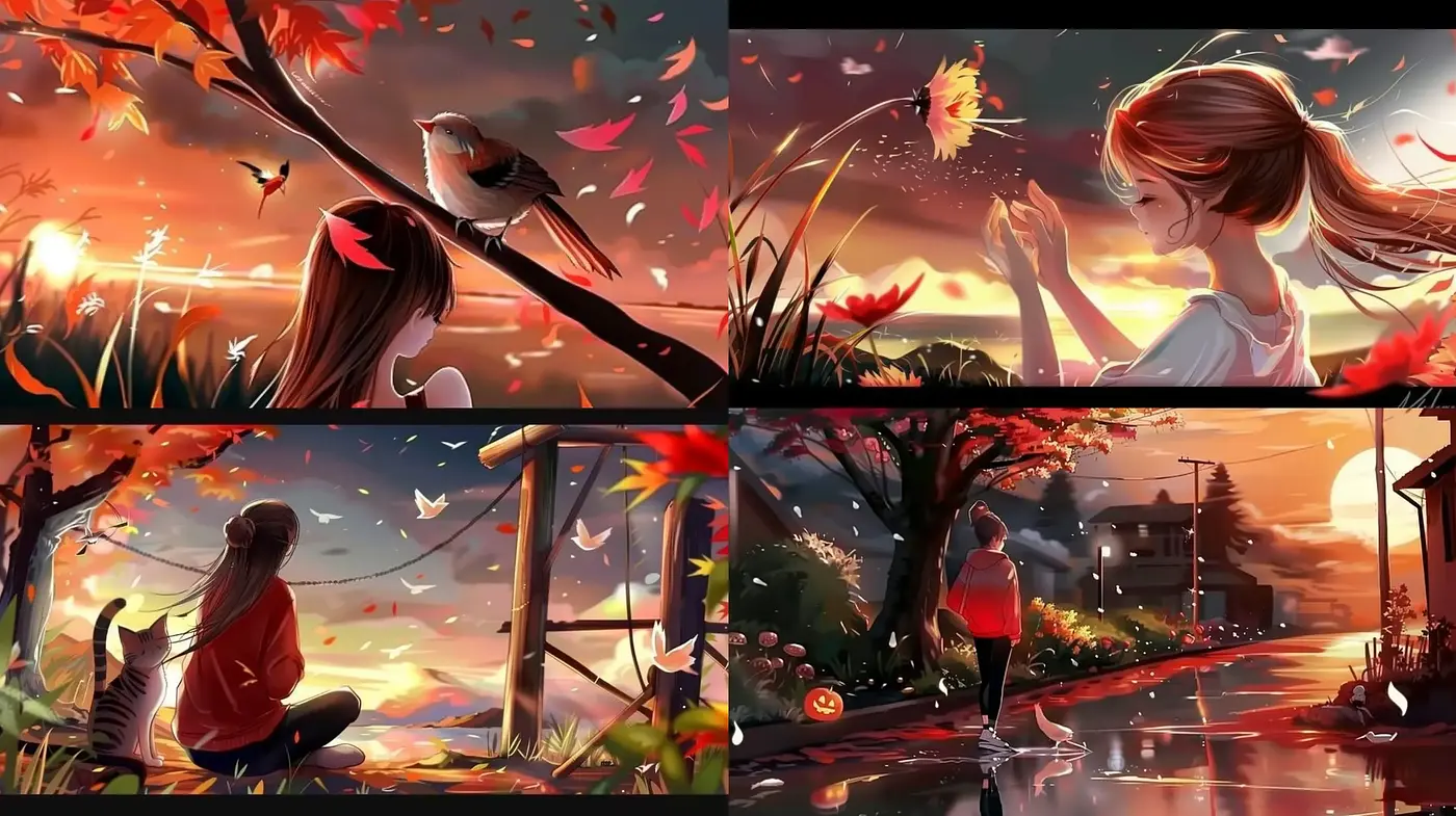 Twilight Serenity: A Harmonious Fusion of Anime-Inspired Warmth and Autumnal Euphoria - Midjourney sref style