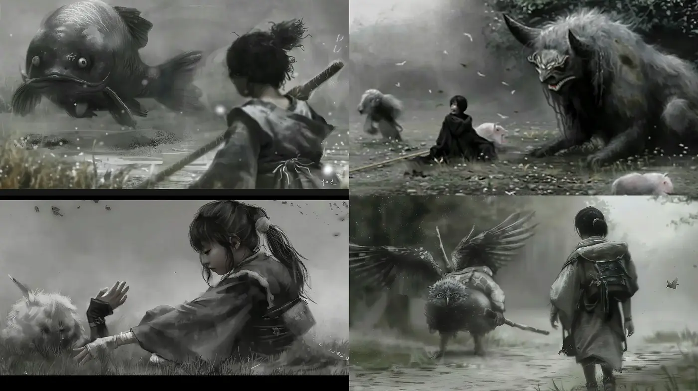 Monochromatic Ethereal Dreamscape with Mythical Overtones - Midjourney sref style