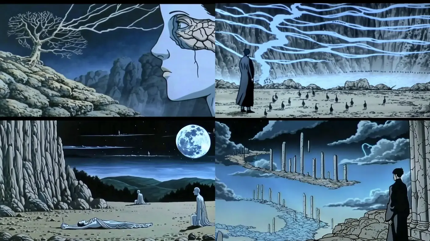 Ethereal Nocturnal Vistas with a Surreal Graphic Novel Appeal - Midjourney sref style