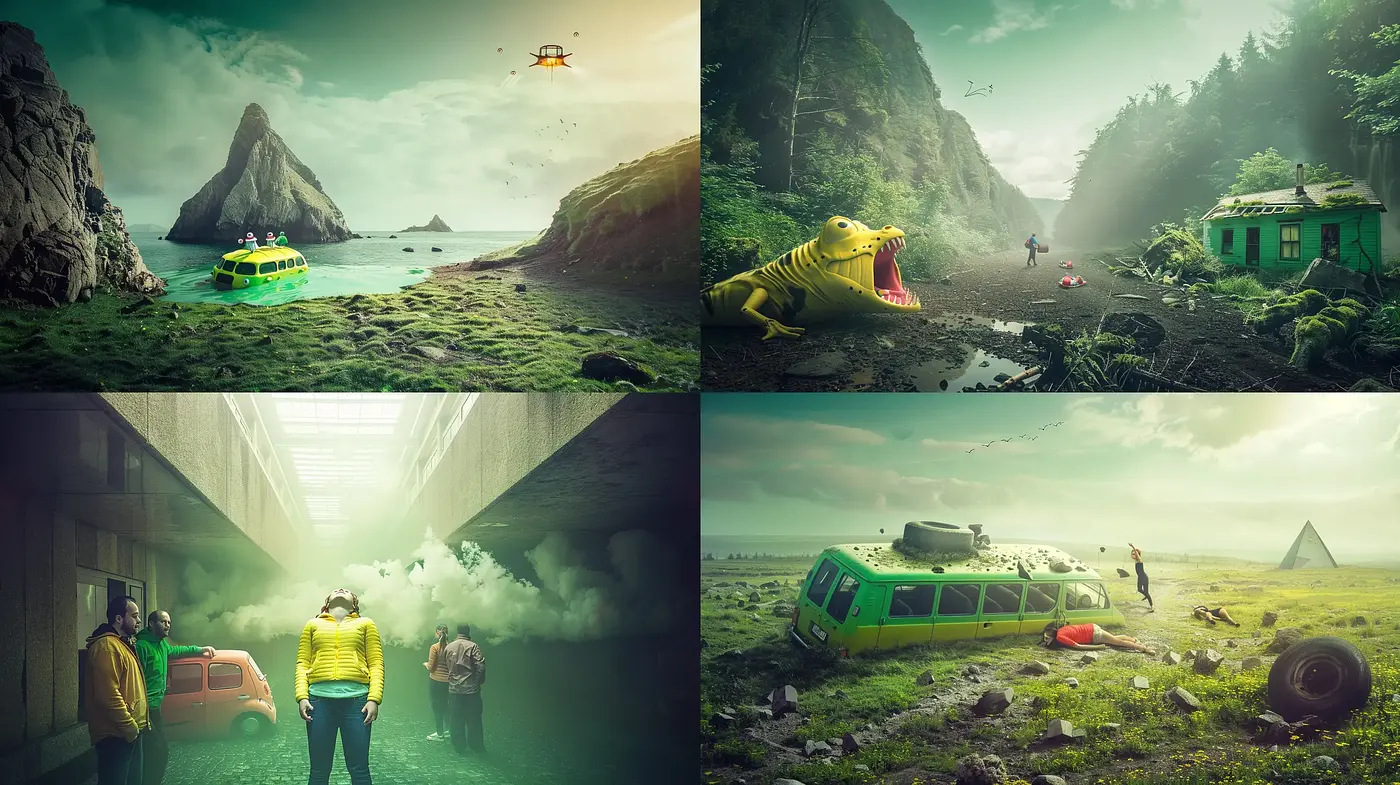 Surreal Expedition through a Vividly Tinted Landscape - Midjourney sref style