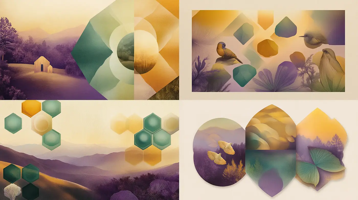 Ethereal Dreamscape: A Fusion of Geometric Forms and Natural Serenity - Midjourney sref style