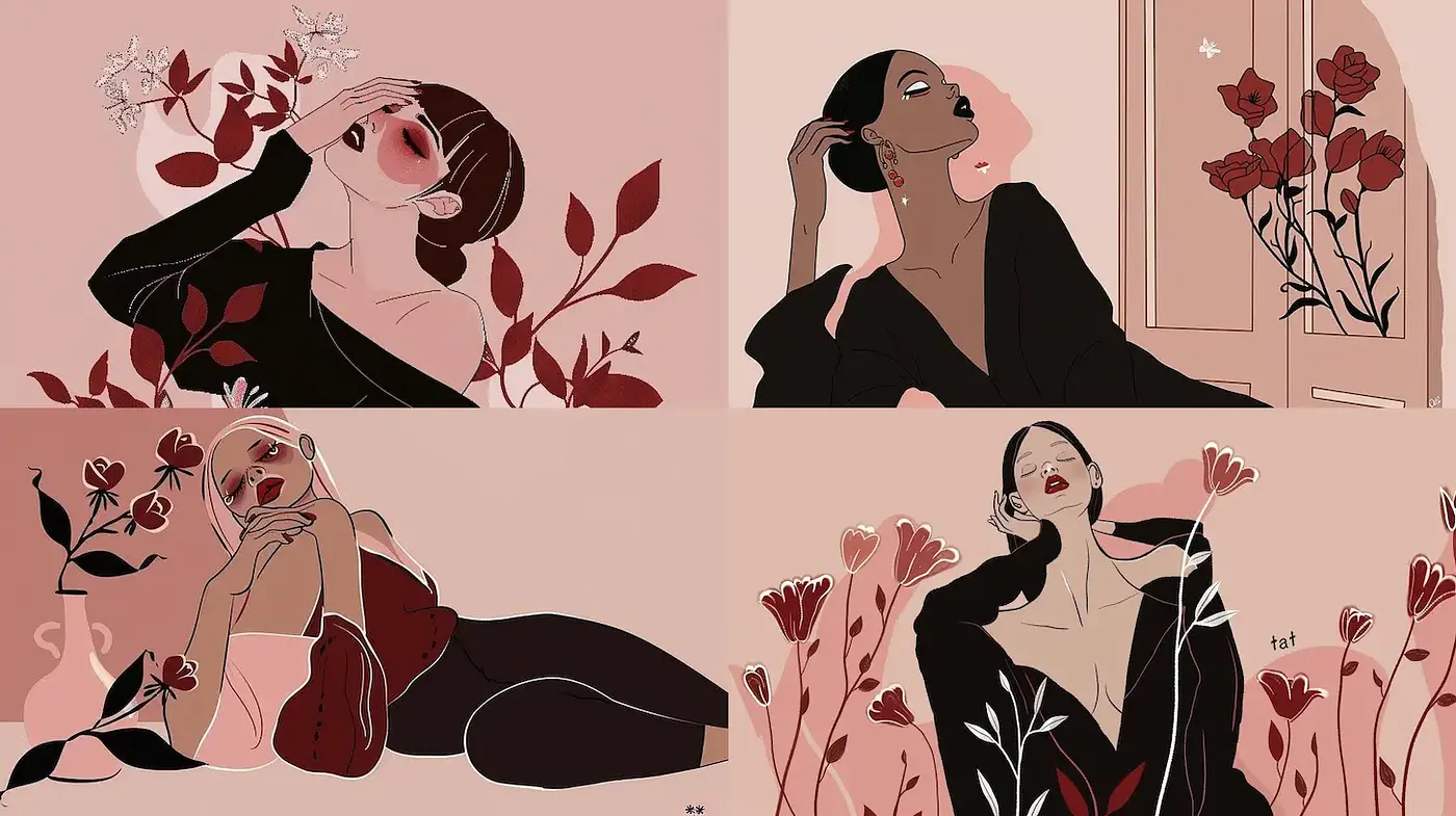 Elegant Contemporary Feminine Illustrations with a Soft Aesthetic - Midjourney sref style
