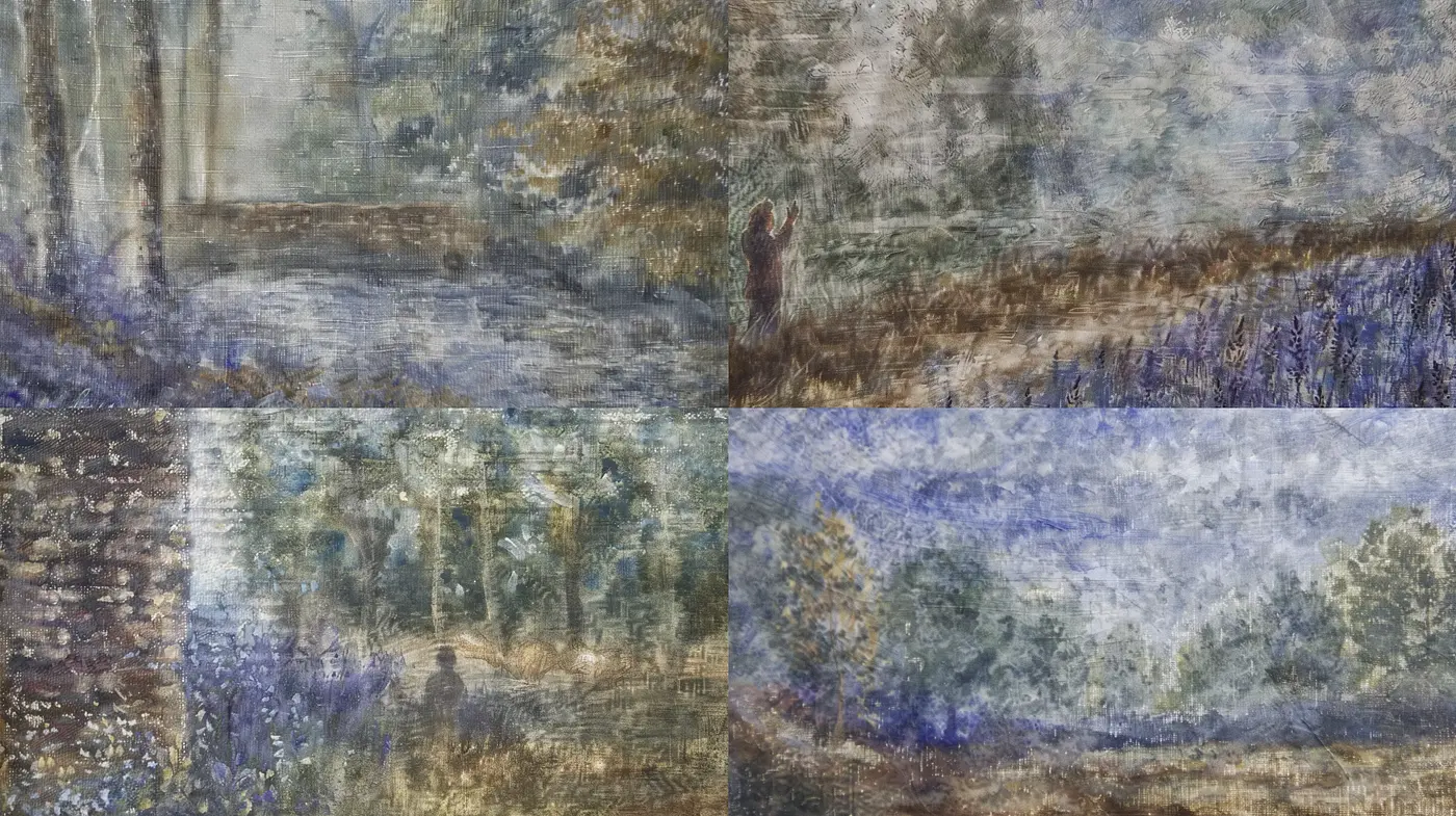 Misty Forest Dreamscape in Textured Impressionist Hues - Midjourney sref style