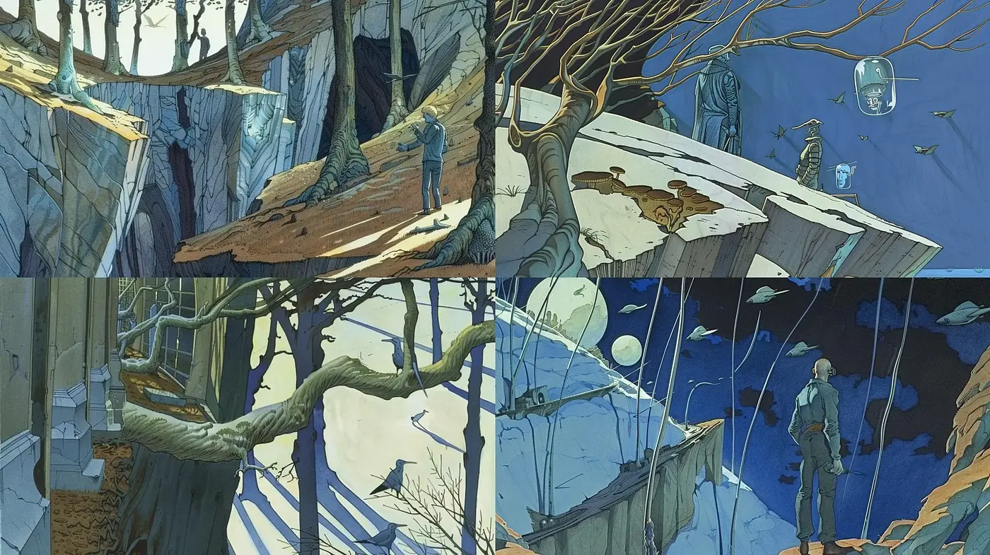 Ethereal Enigmatic Landscapes in Shades of Serenity - Midjourney sref style