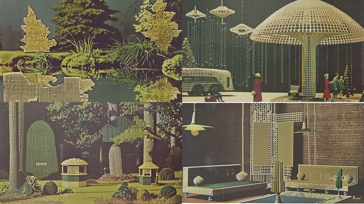 Retrofuturistic Harmony with Architectural Abstractions - Midjourney sref style