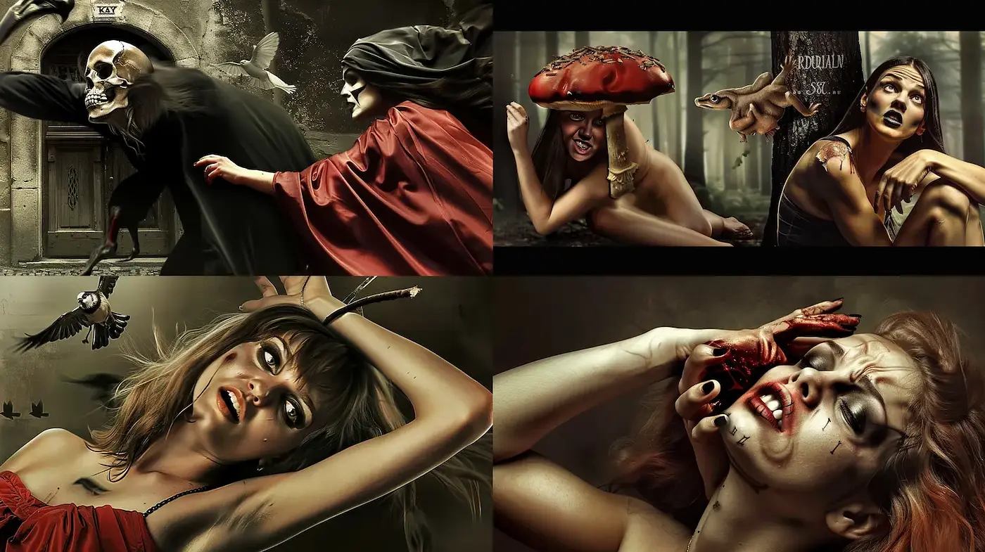 Dark, surreal aesthetic with gothic horror elements - Midjourney sref style