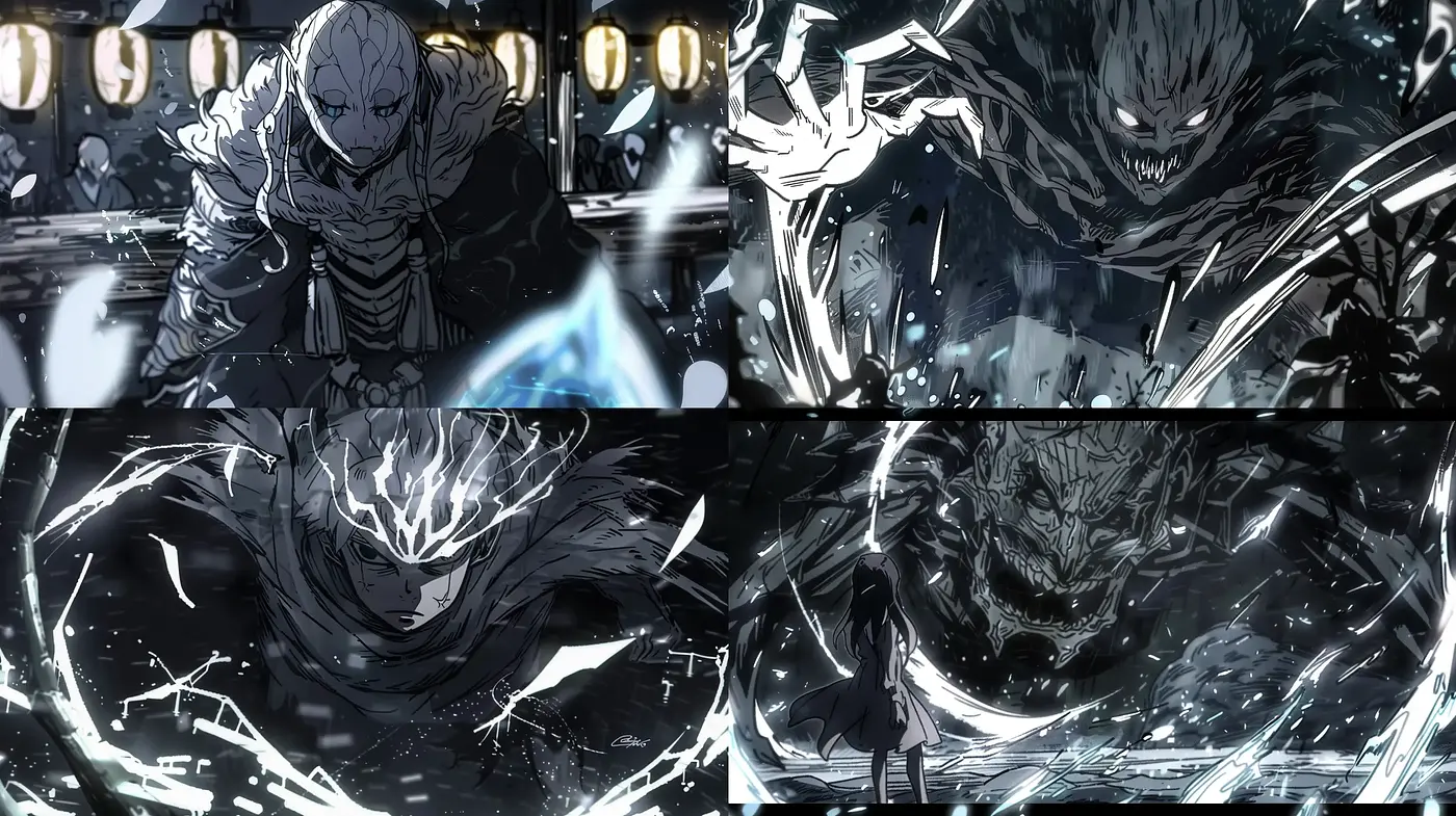 Ethereal Monochrome Fantasia: A High-Contrast Anime-Inspired Dreamscape - Midjourney sref style