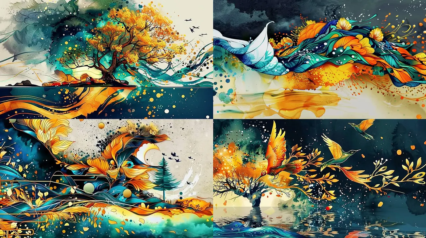 Ethereal Autumnal Ecosystems Rendered in Whimsical Hues - Midjourney sref style