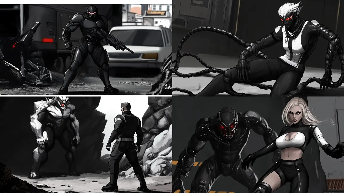 Monochromatic Futurism with Dynamic Superhero Undertones - Midjourney sref style