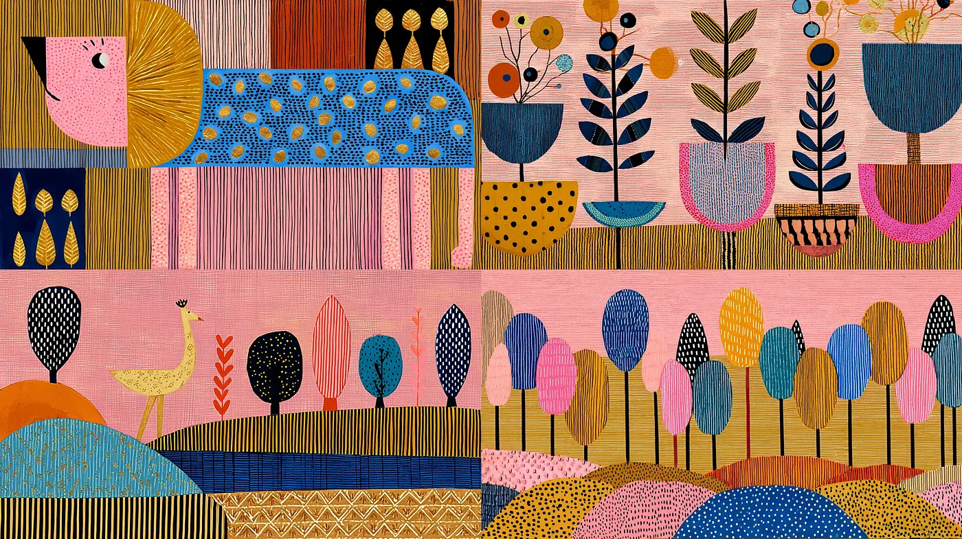 Whimsical and Playful Illustrated Landscapes with a Touch of Folk Art - Midjourney sref style