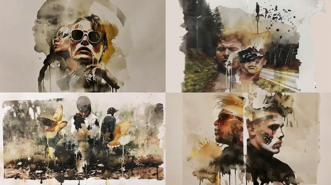 Dissolving Realities: A Fusion of Watercolor Chaos and Figurative Expressionism - Midjourney sref style