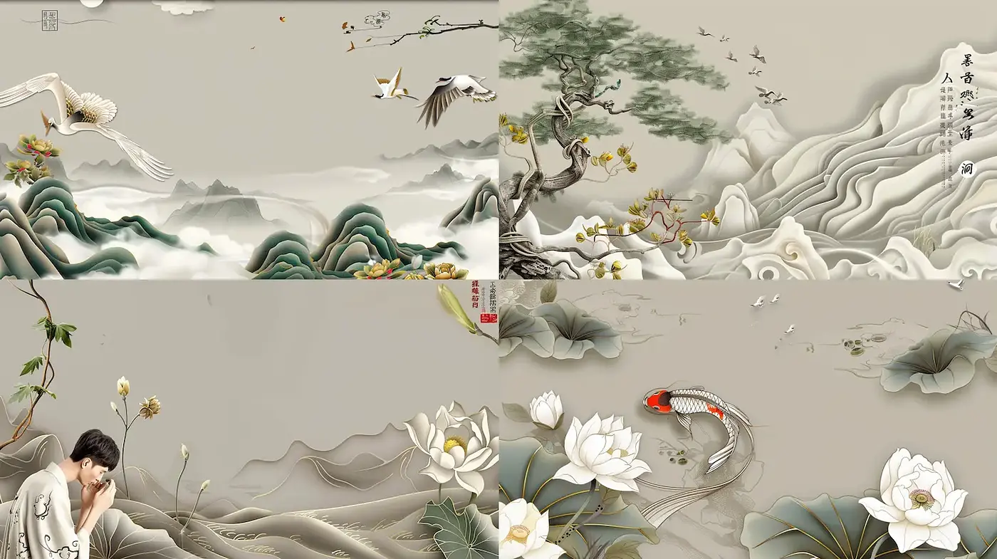 Elegant and Tranquil Eastern-Inspired Aesthetic with Fluid Textures - Midjourney sref style