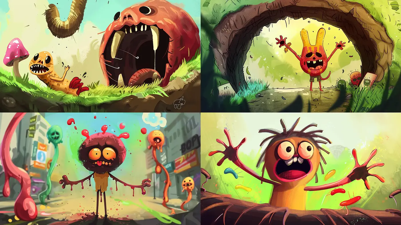 Lively Imaginative Whimsy: A Vibrant Surreal Cartoon Fusion - Midjourney sref style