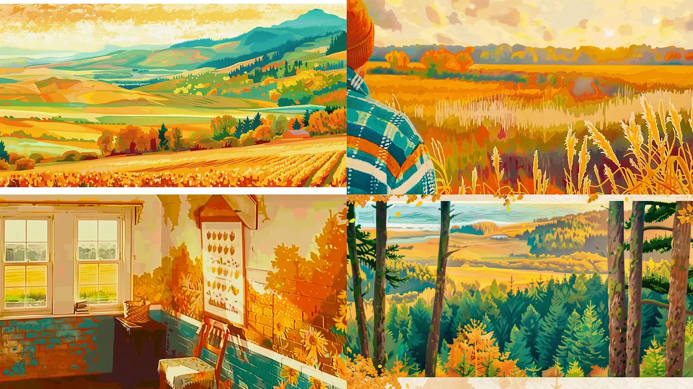 Autumnal Hues and Pastoral Serenity in Neo-Impressionist Digital Paintings - Midjourney sref style